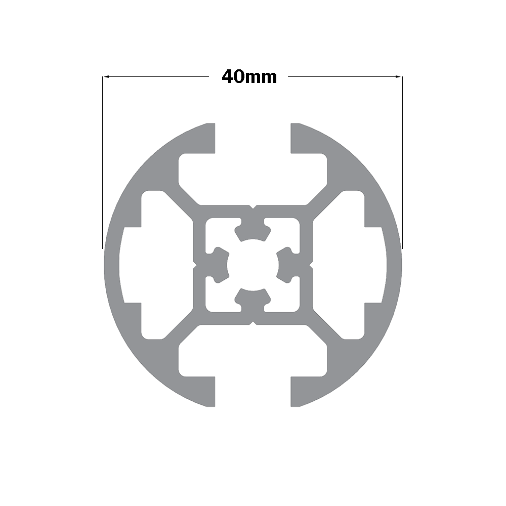 10-40R2-0-400MM ALUMINUM PROFILE 40MM ROUND<br>2-SLOT, CUT TO LENGTH OF 400MM